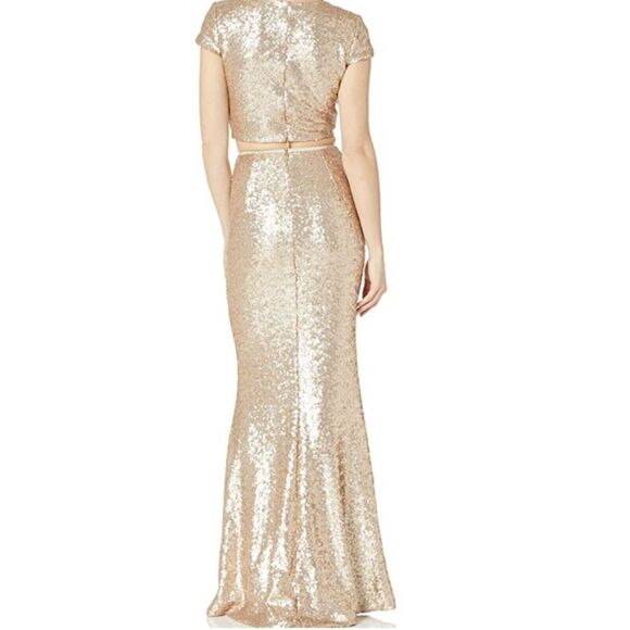 Dress The Population Size Small Cara Two Piece Gown Gold Sequin Holiday Party - Picture 3 of 16